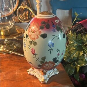 Floral Ceramic Vase with Gold Accents